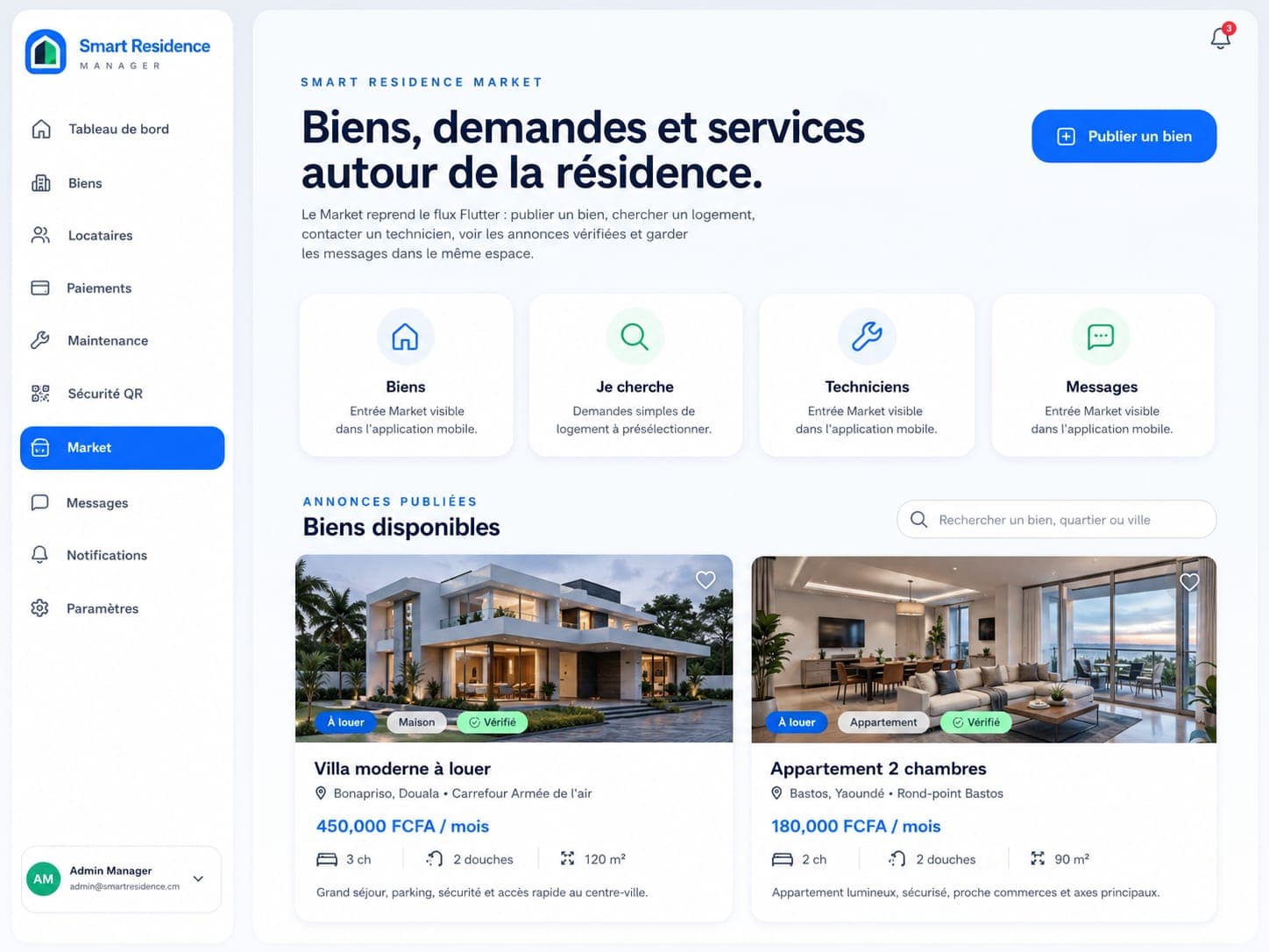 Aperçu du tableau de bord Smart Residence Manager
